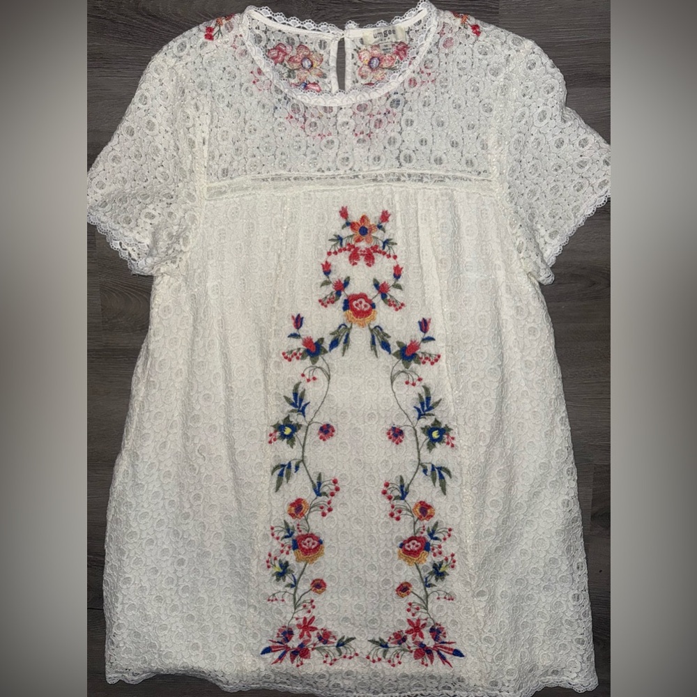 White Lace Dress with Floral Embroidery